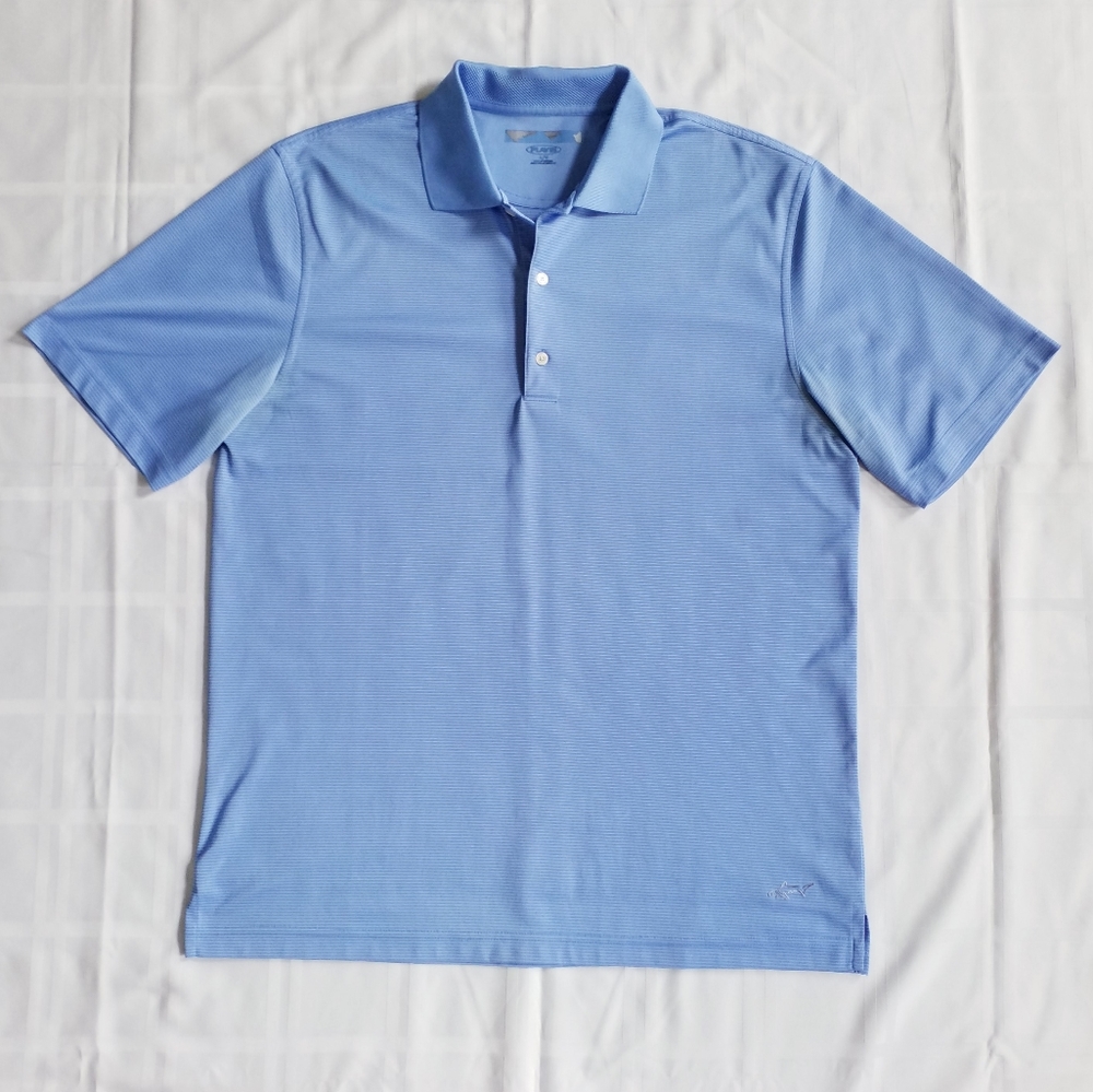 Large GREG NORMAN Polo Shirt Blue with White Stripes